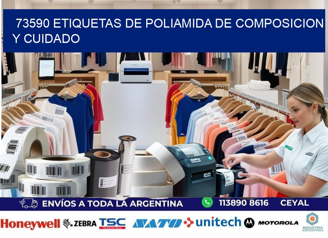 73590 etiquetas de poliamida de composicion y cuidado