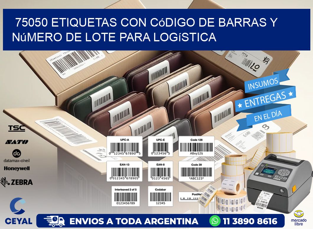 75050 etiquetas con código de barras y número de lote para logística