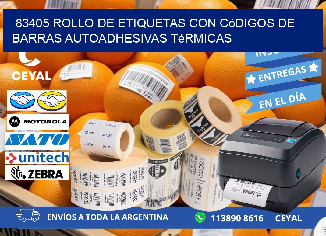 83405 Rollo de etiquetas con códigos de barras autoadhesivas térmicas