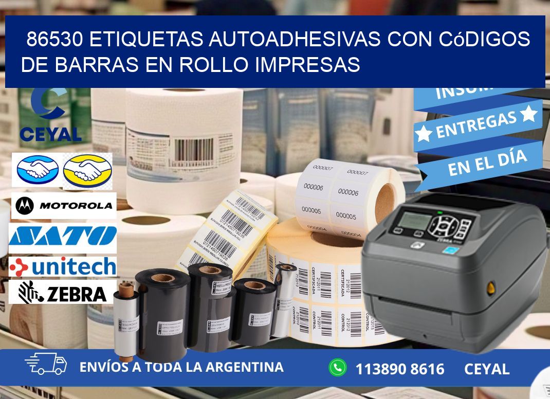 86530 Etiquetas autoadhesivas con códigos de barras en rollo impresas