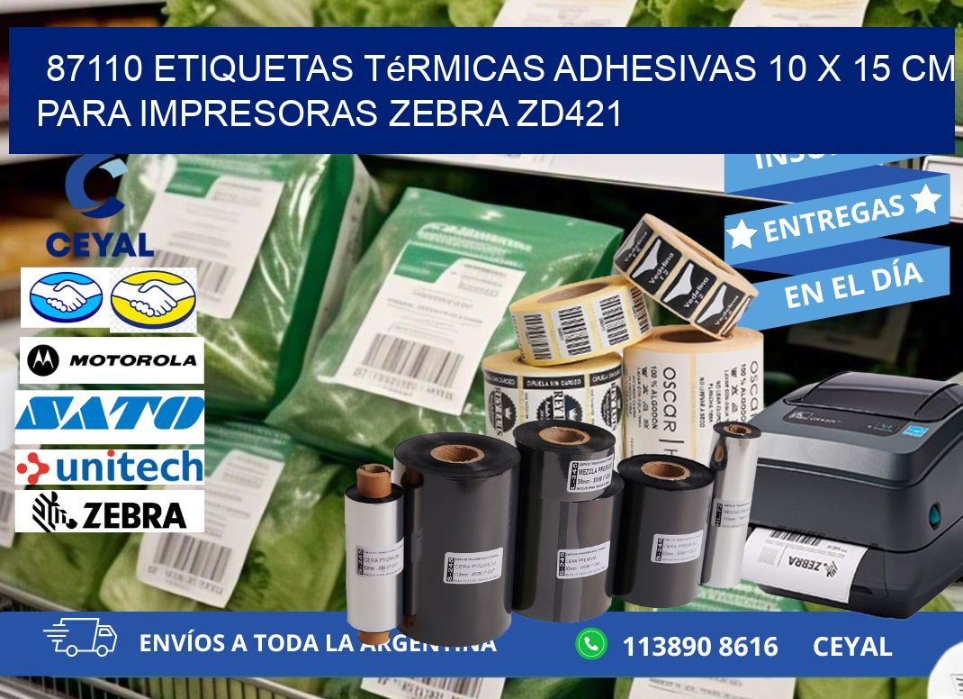 87110 Etiquetas Térmicas Adhesivas 10 x 15 cm para Impresoras Zebra ZD421