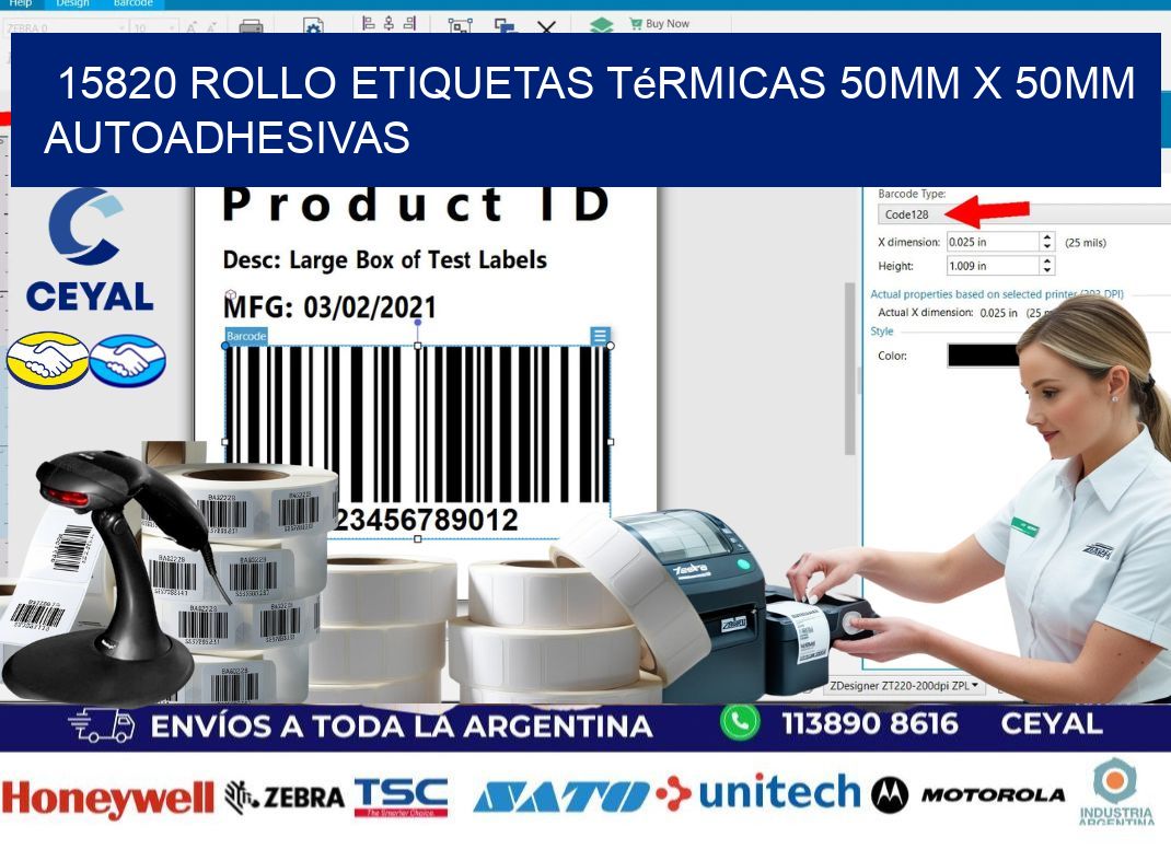 15820 Rollo Etiquetas Térmicas 50mm X 50mm Autoadhesivas