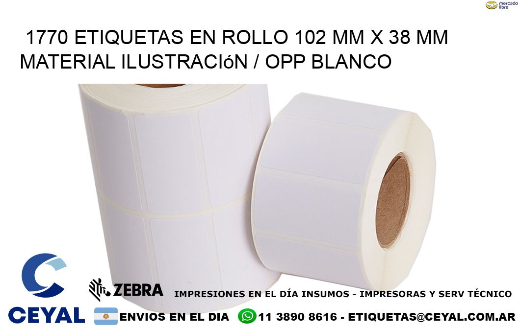 1770 Etiquetas en rollo 102 mm x 38 mm material Ilustración / OPP Blanco