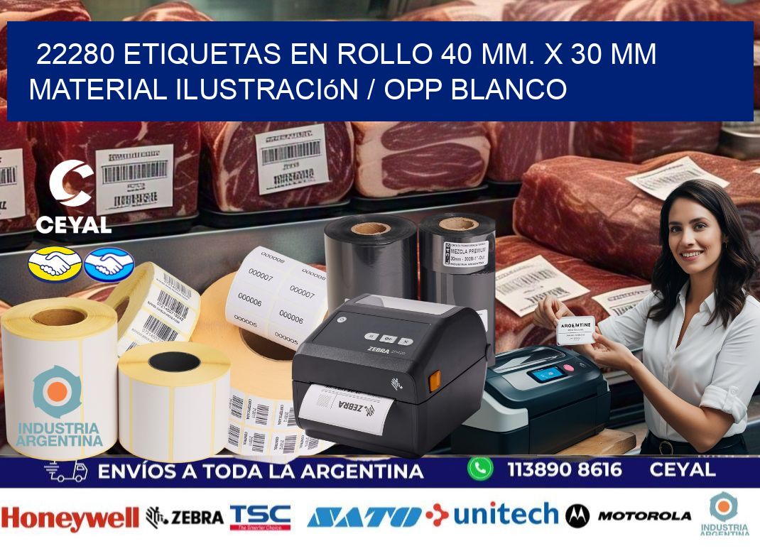 22280 Etiquetas en rollo 40 mm. x 30 mm material Ilustración / OPP Blanco