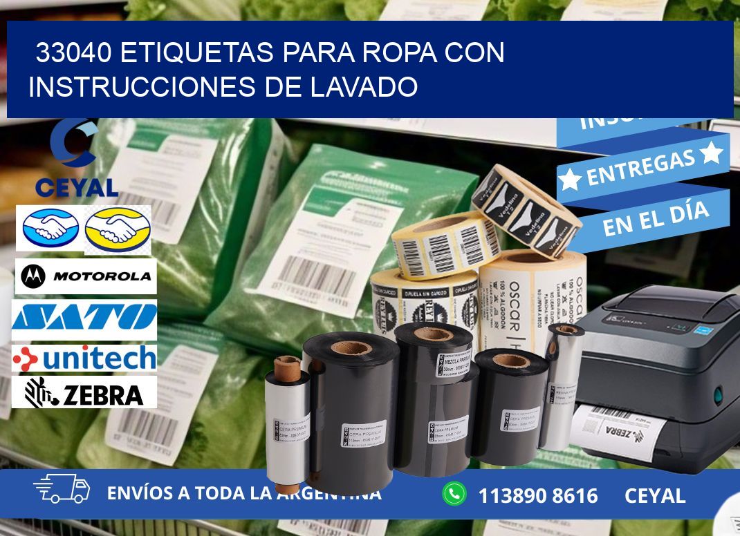 33040 etiquetas para ropa con instrucciones de lavado
