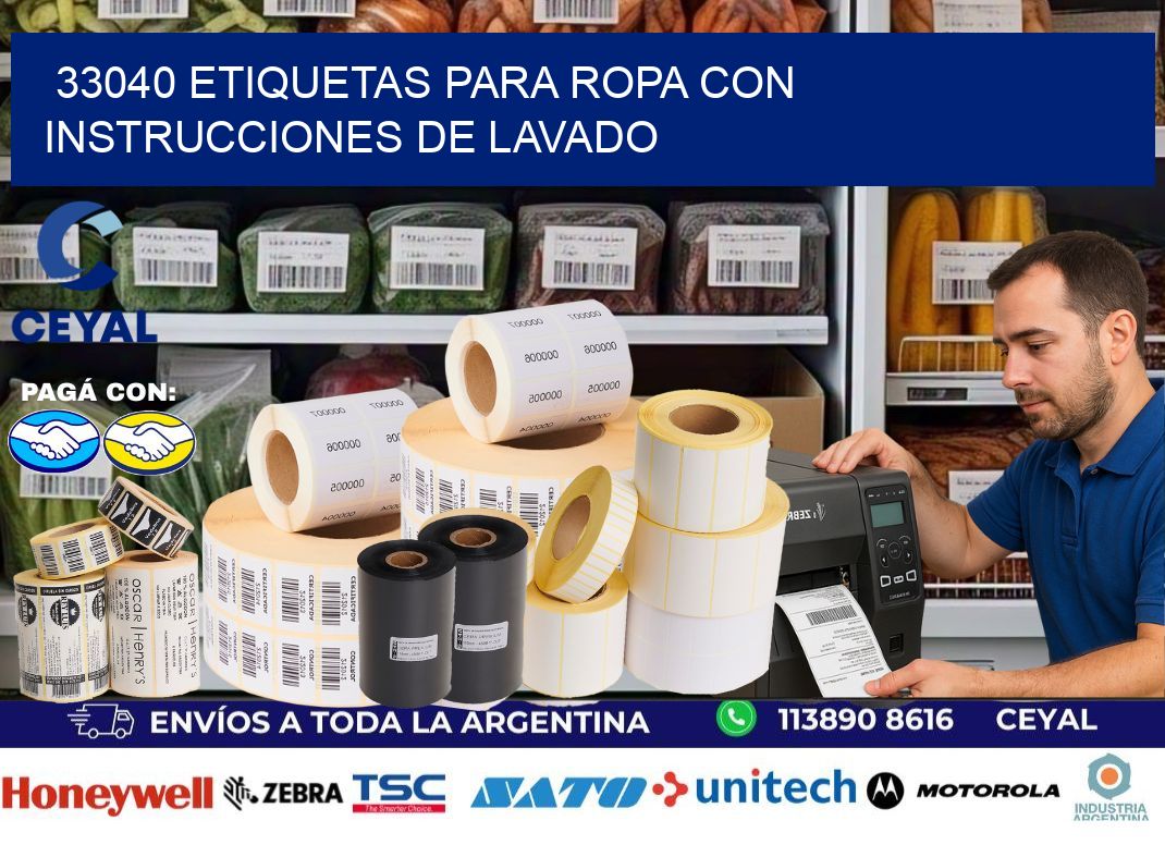 33040 etiquetas para ropa con instrucciones de lavado