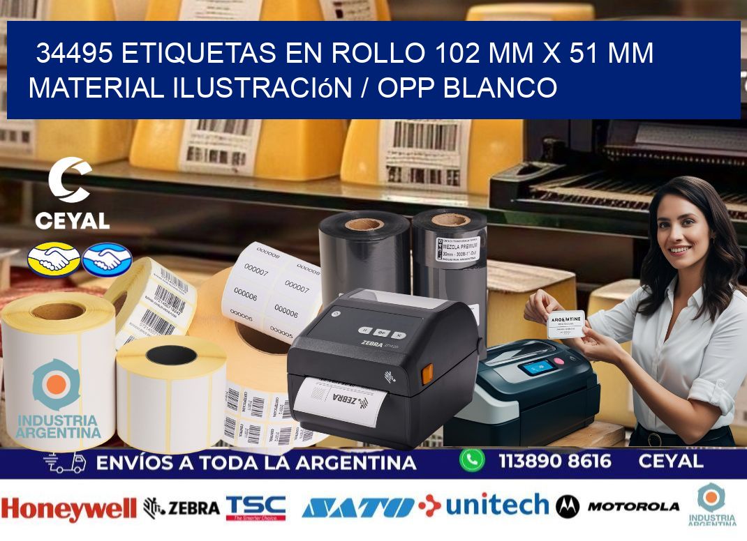 34495 Etiquetas en rollo 102 mm x 51 mm material Ilustración / OPP Blanco
