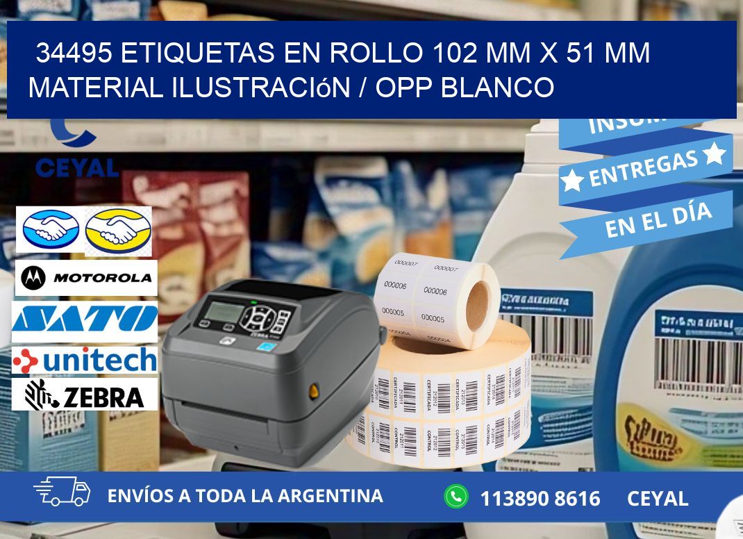 34495 Etiquetas en rollo 102 mm x 51 mm material Ilustración / OPP Blanco