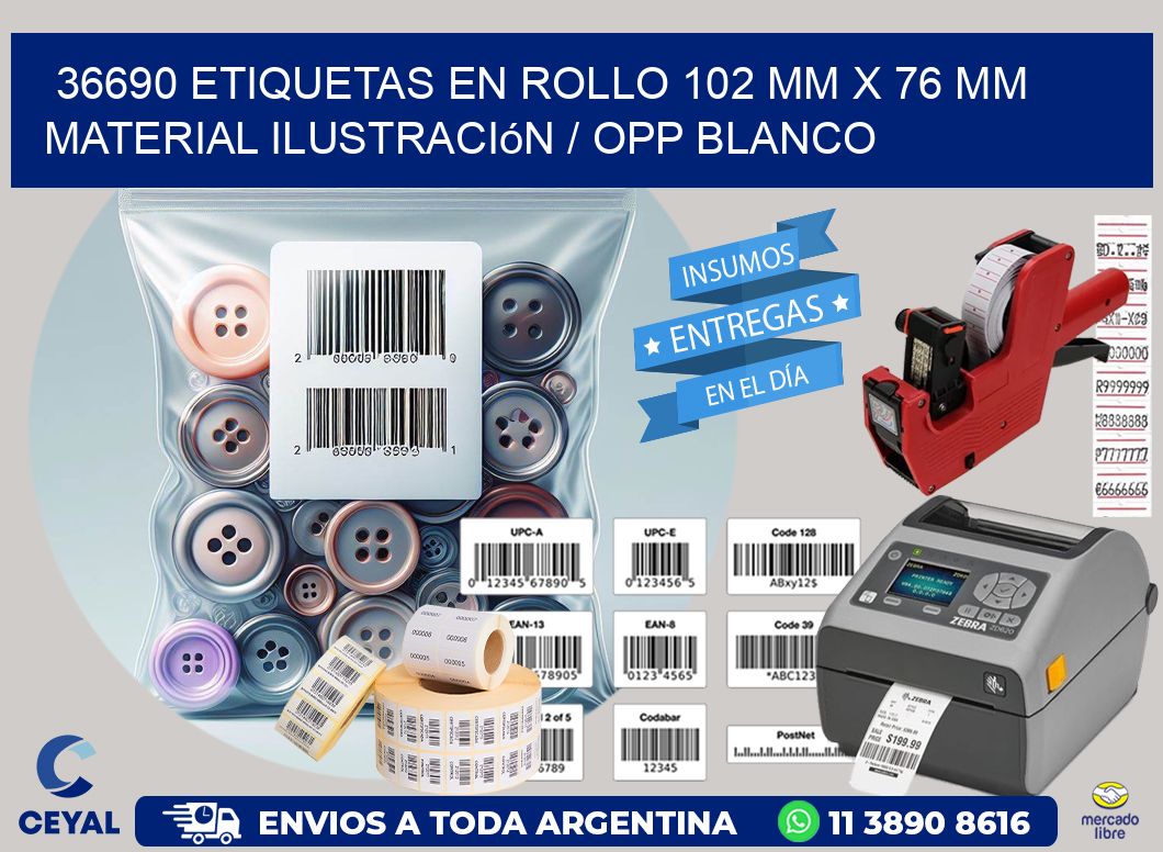 36690 Etiquetas en rollo 102 mm x 76 mm material Ilustración / OPP Blanco