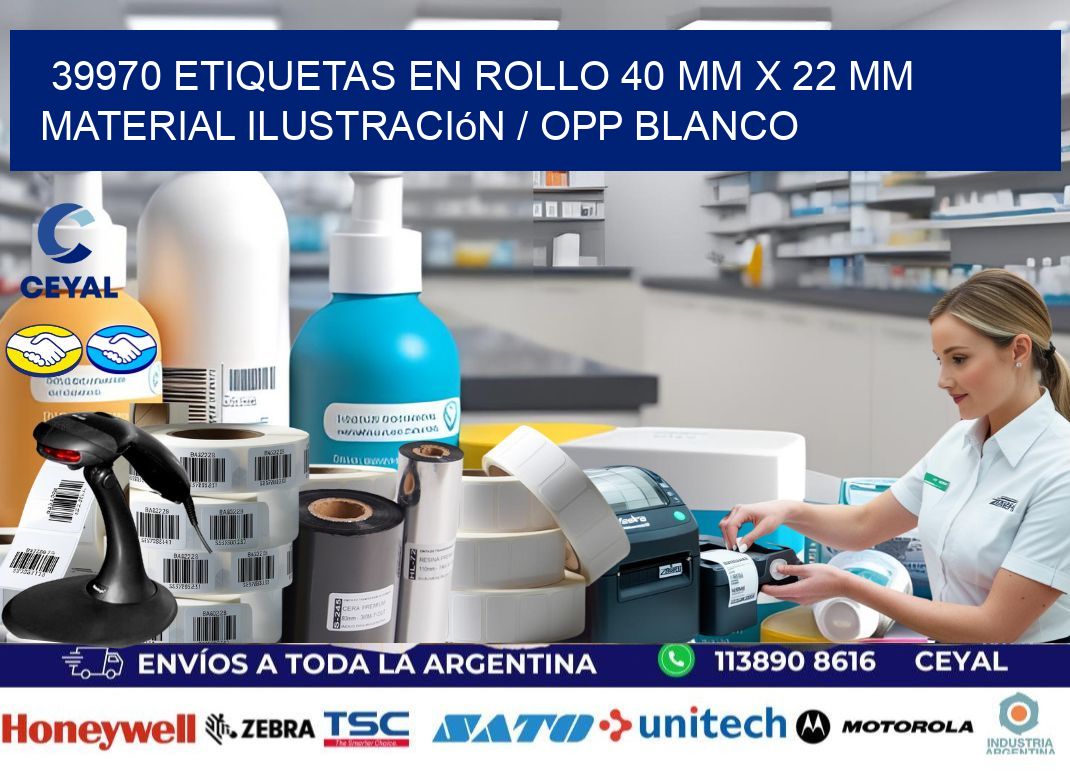 39970 Etiquetas en rollo 40 mm x 22 mm material Ilustración / OPP Blanco