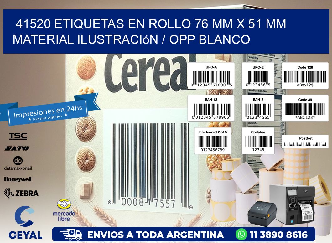 41520 Etiquetas en rollo 76 mm x 51 mm material Ilustración / OPP Blanco
