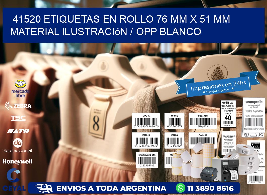 41520 Etiquetas en rollo 76 mm x 51 mm material Ilustración / OPP Blanco