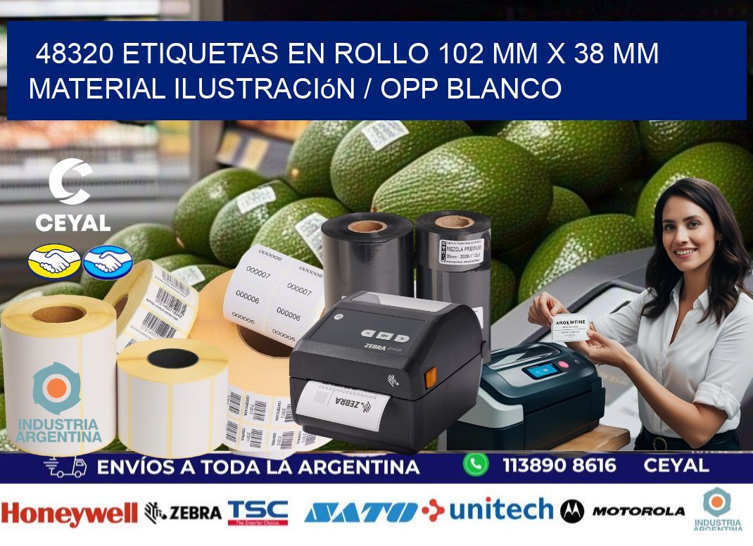 48320 Etiquetas en rollo 102 mm x 38 mm material Ilustración / OPP Blanco