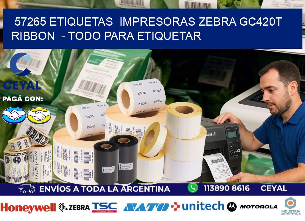 57265 etiquetas  impresoras zebra gc420t ribbon  - Todo para Etiquetar