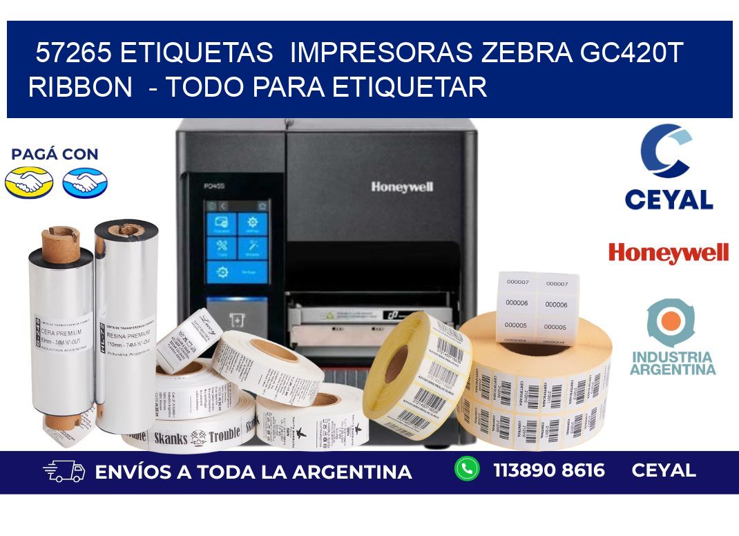 57265 etiquetas  impresoras zebra gc420t ribbon  - Todo para Etiquetar