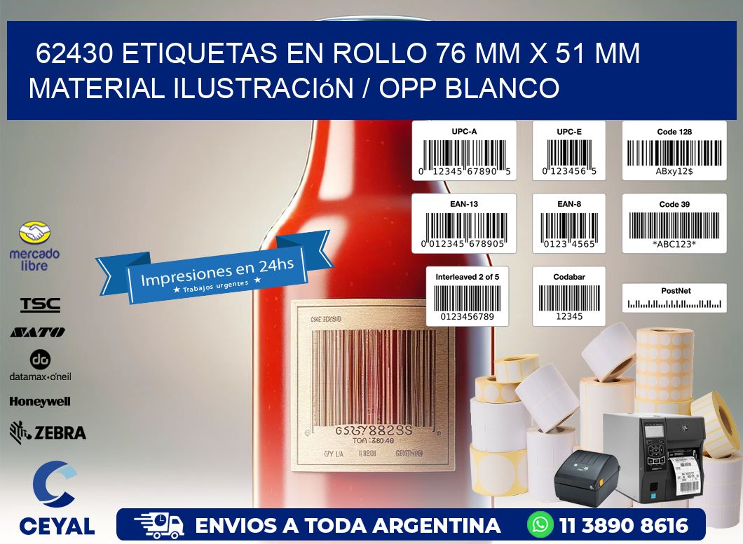 62430 Etiquetas en rollo 76 mm x 51 mm material Ilustración / OPP Blanco