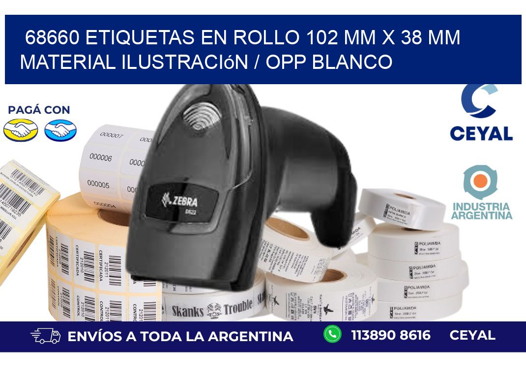 68660 Etiquetas en rollo 102 mm x 38 mm material Ilustración / OPP Blanco