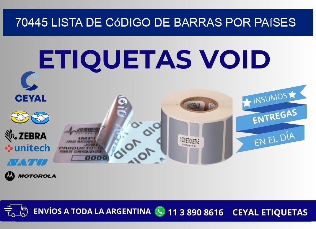 70445 Lista de código de barras por países