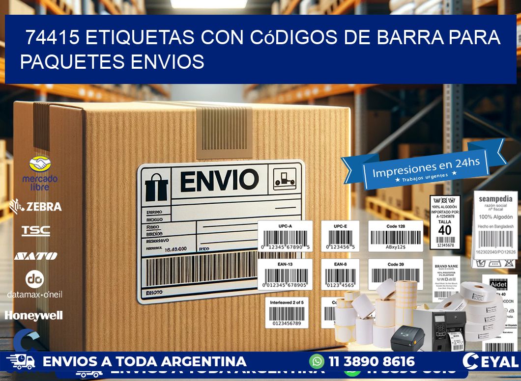 74415 etiquetas con códigos de barra para paquetes envios