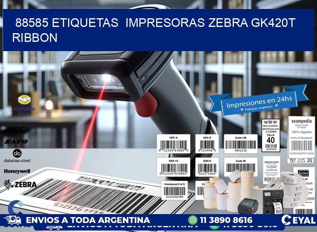 88585 Etiquetas  impresoras zebra gk420t ribbon