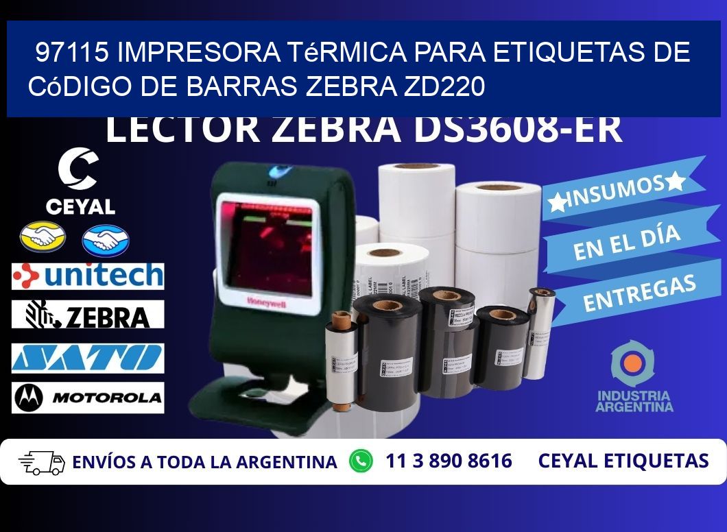 97115 impresora térmica para etiquetas de código de barras Zebra ZD220