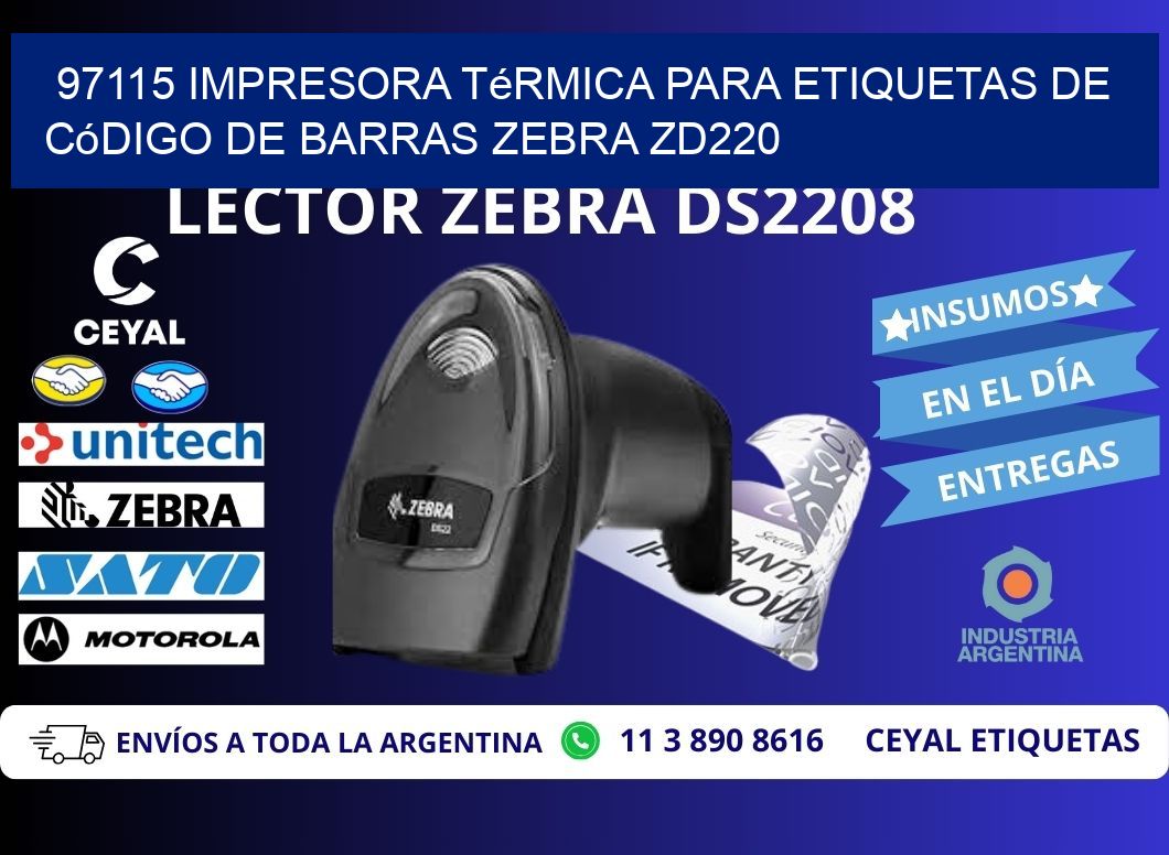 97115 impresora térmica para etiquetas de código de barras Zebra ZD220