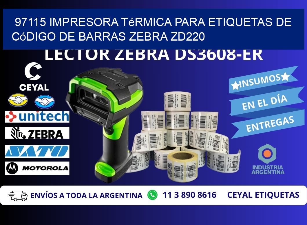 97115 impresora térmica para etiquetas de código de barras Zebra ZD220