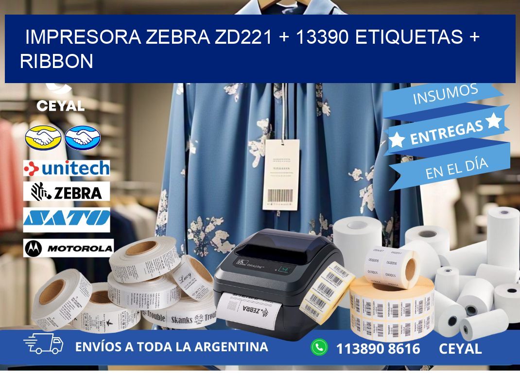 impresora zebra zd221 + 13390 etiquetas + ribbon