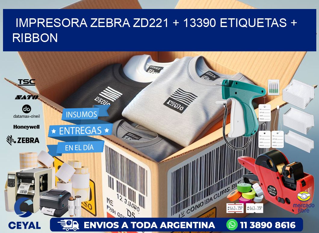 impresora zebra zd221 + 13390 etiquetas + ribbon