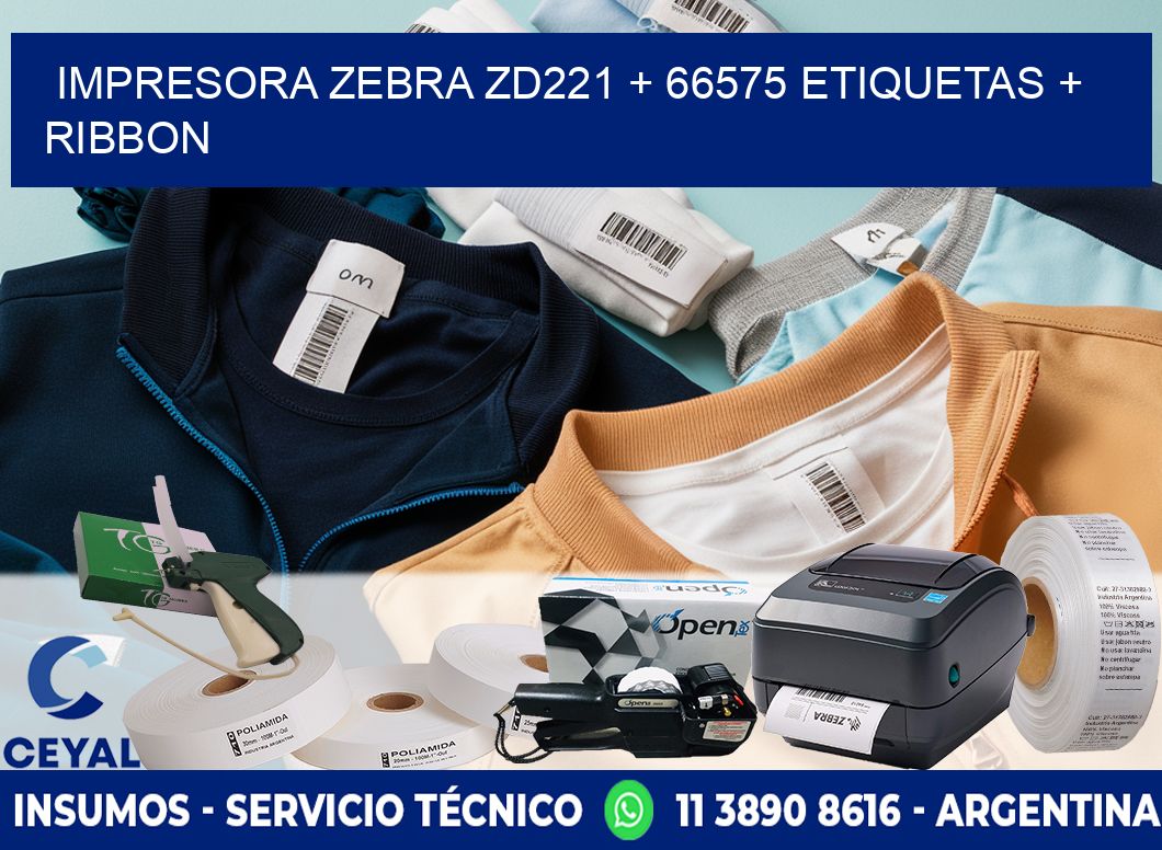 impresora zebra zd221 + 66575 etiquetas + ribbon