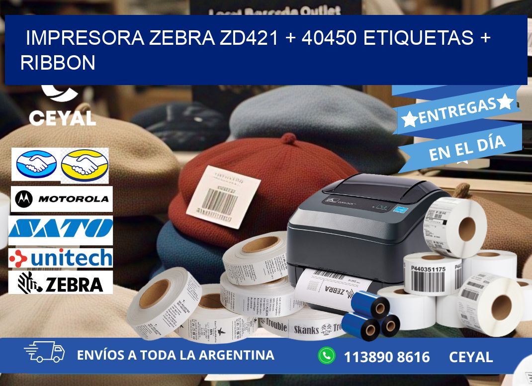 impresora zebra zd421 + 40450 etiquetas + ribbon
