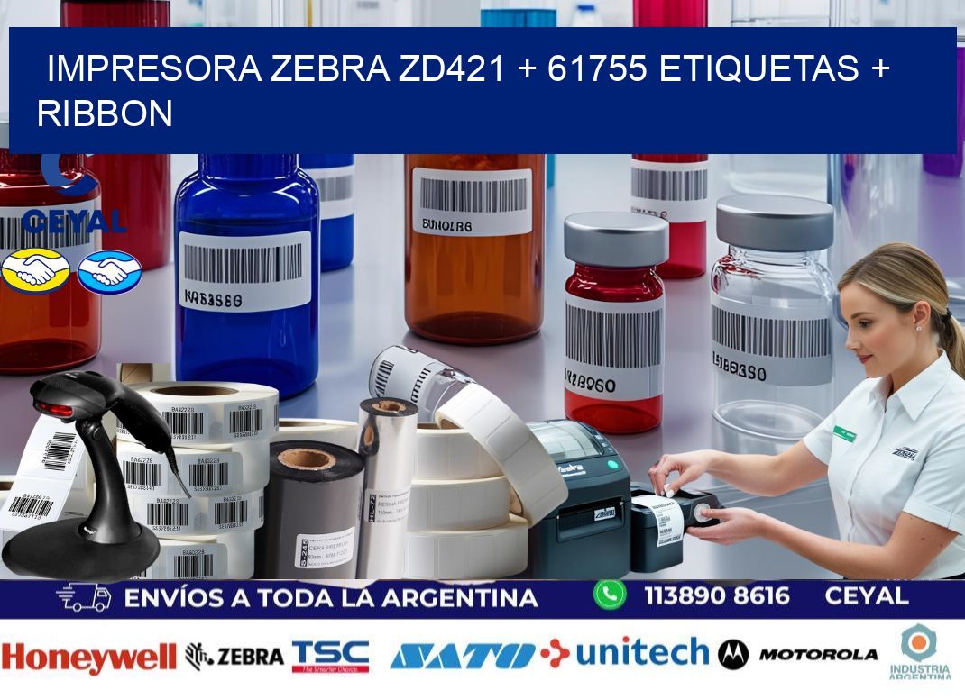 impresora zebra zd421 + 61755 etiquetas + ribbon