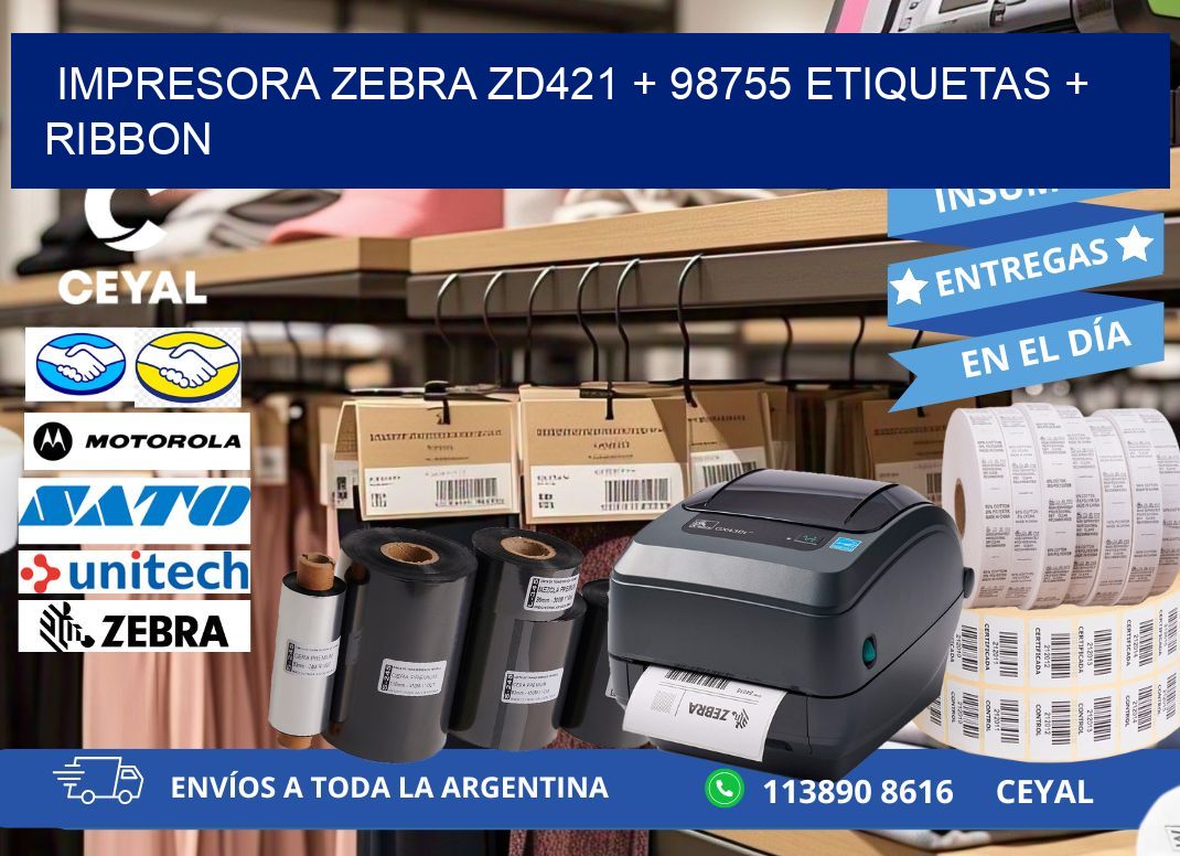 impresora zebra zd421 + 98755 etiquetas + ribbon