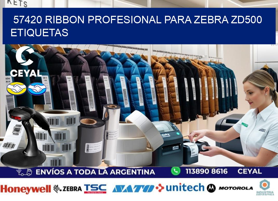 57420 ribbon profesional para zebra zd500 etiquetas