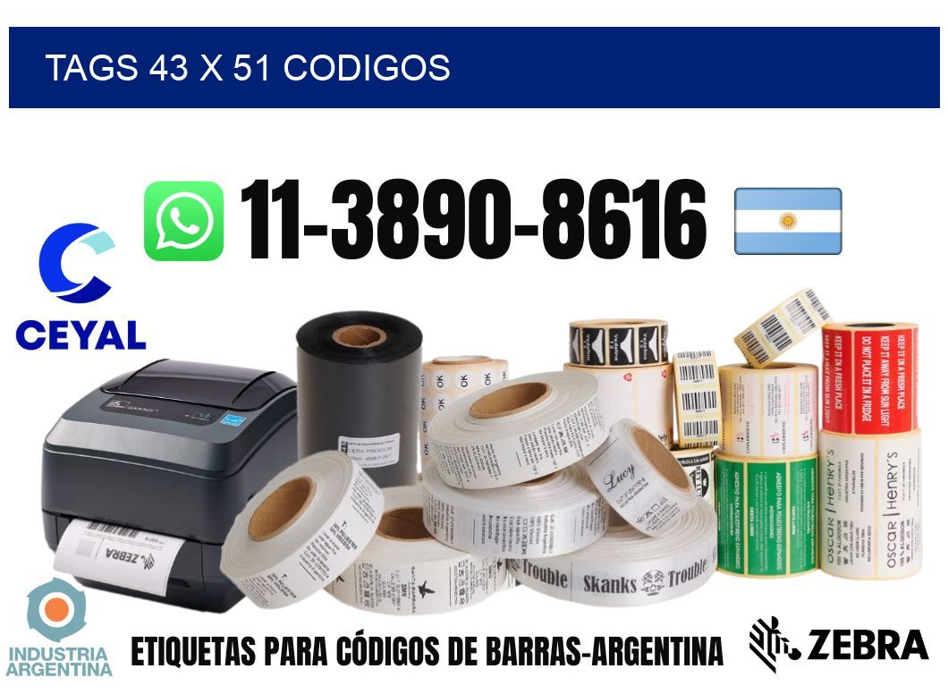 tags 43 x 51 codigos