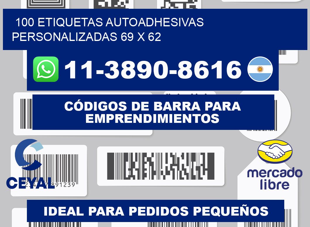 100 Etiquetas autoadhesivas personalizadas 69 x 62