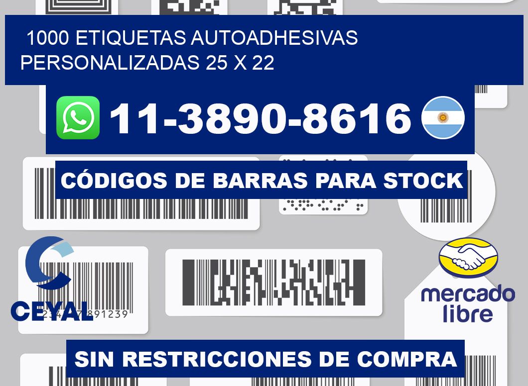 1000 Etiquetas autoadhesivas personalizadas 25 x 22