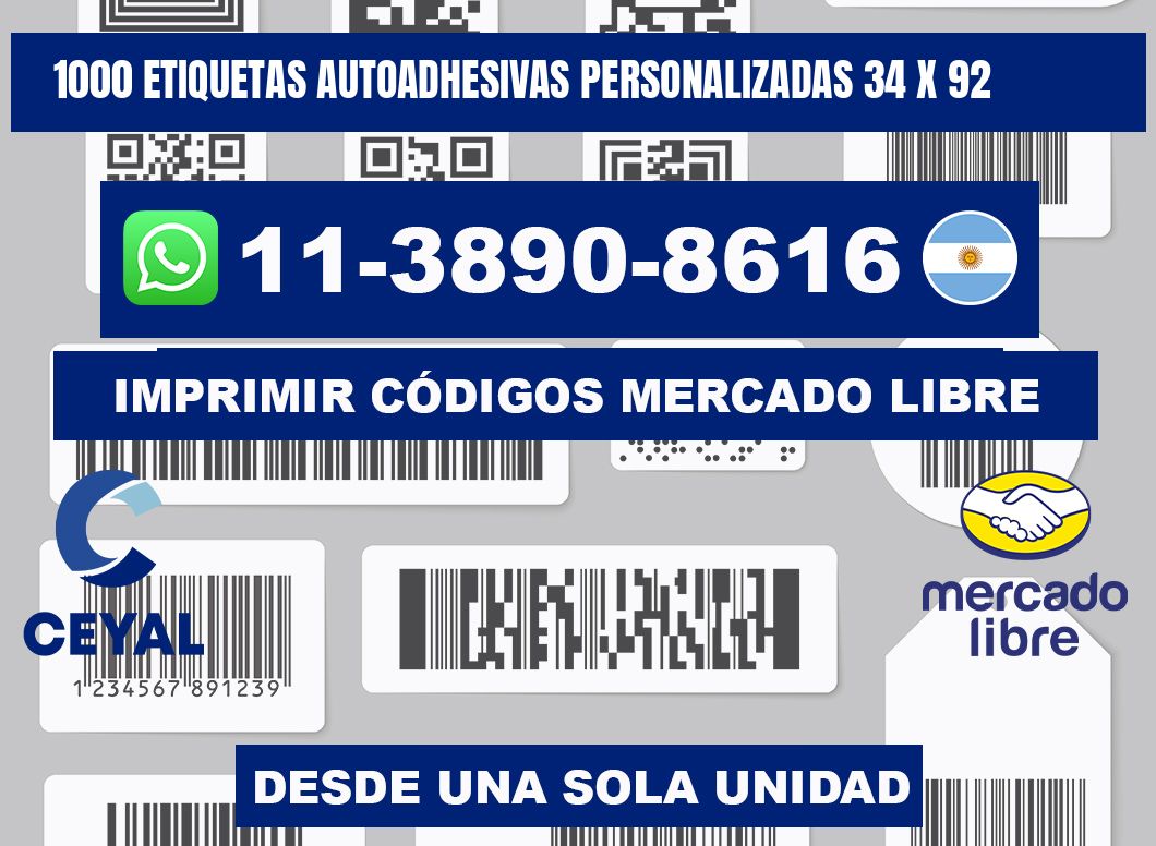 1000 Etiquetas autoadhesivas personalizadas 34 x 92
