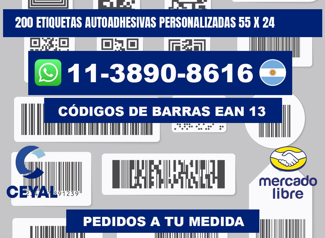 200 Etiquetas autoadhesivas personalizadas 55 x 24