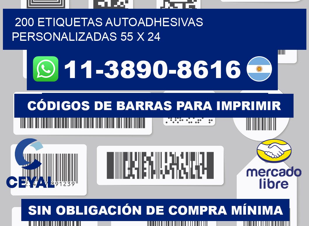 200 Etiquetas autoadhesivas personalizadas 55 x 24