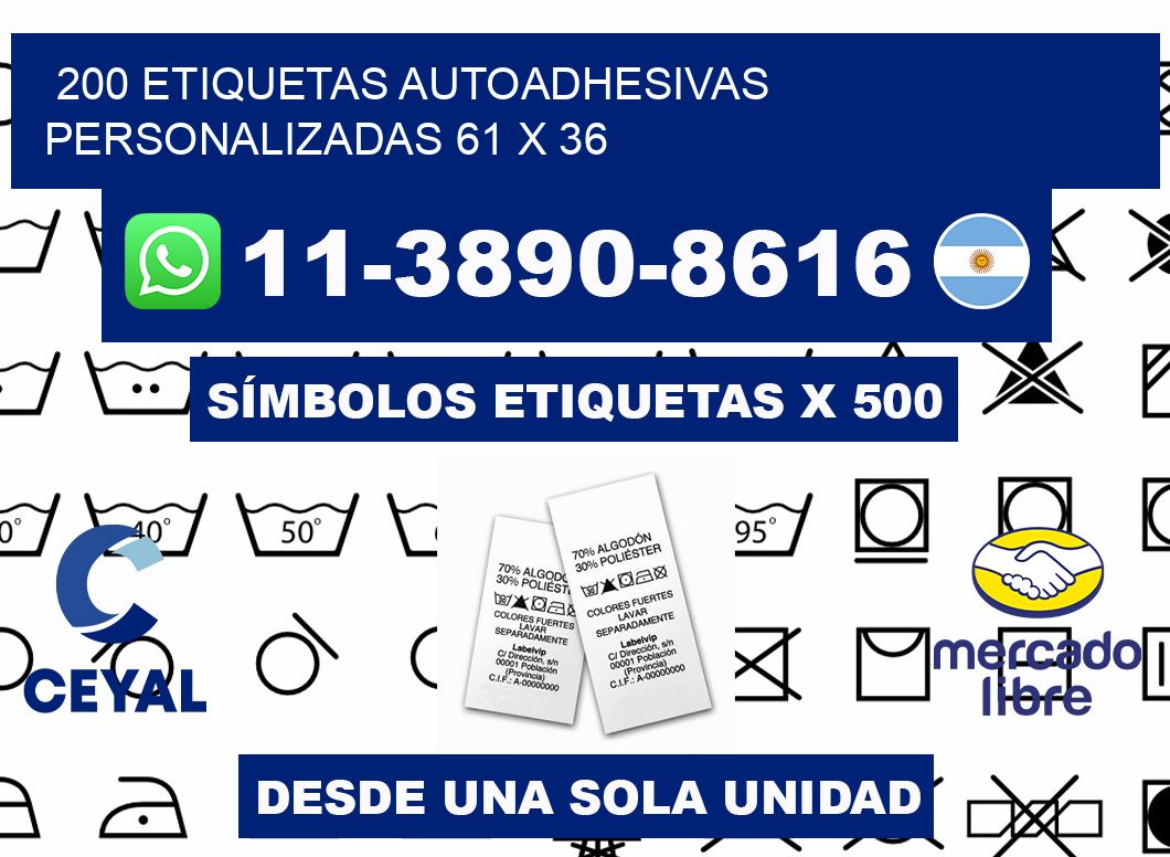 200 Etiquetas autoadhesivas personalizadas 61 x 36