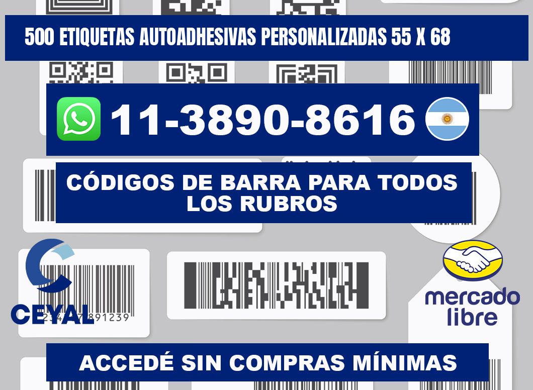 500 Etiquetas autoadhesivas personalizadas 55 x 68