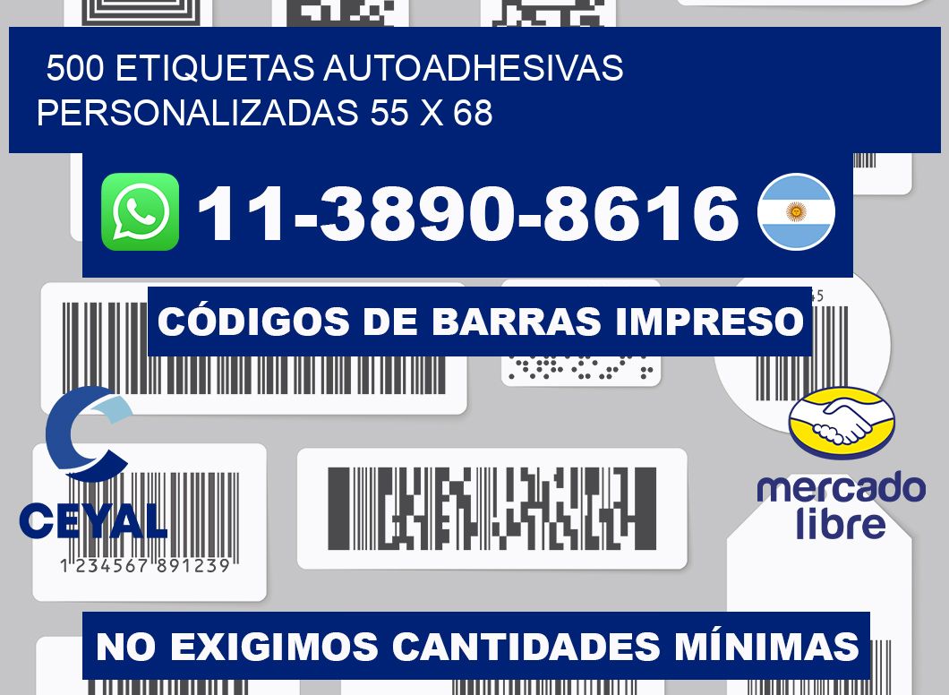 500 Etiquetas autoadhesivas personalizadas 55 x 68