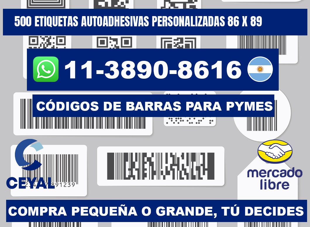 500 Etiquetas autoadhesivas personalizadas 86 x 89