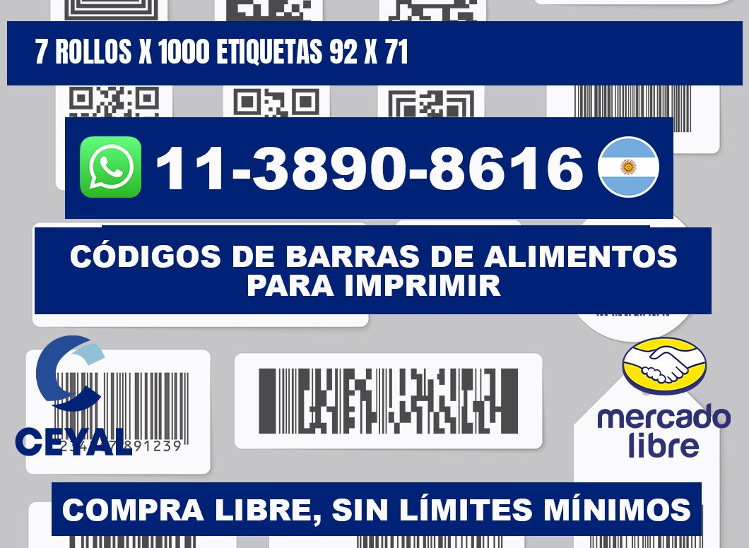 7 rollos x 1000 etiquetas 92 x 71