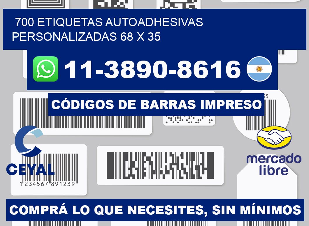 700 Etiquetas autoadhesivas personalizadas 68 x 35