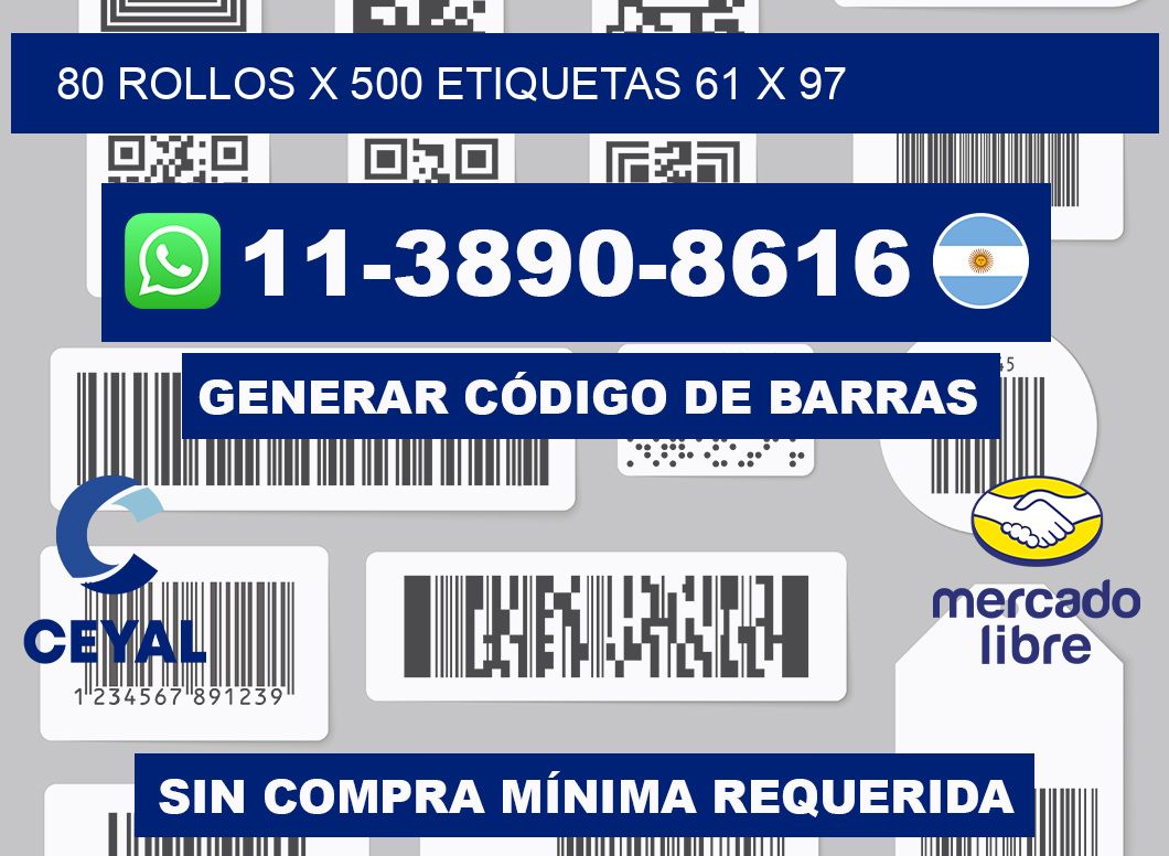 80 rollos x 500 etiquetas 61 x 97