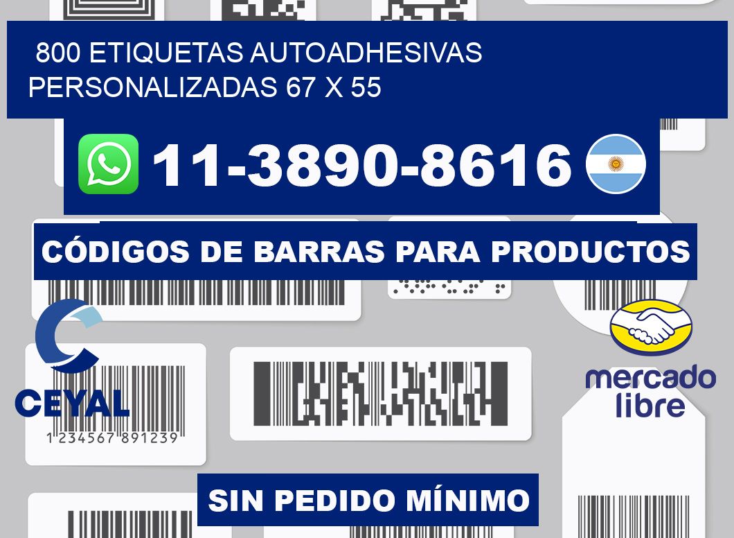800 Etiquetas autoadhesivas personalizadas 67 x 55