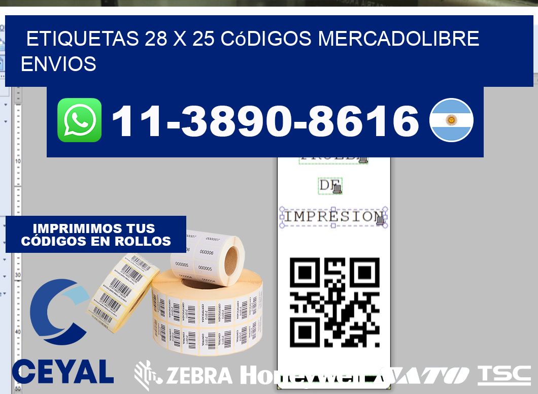 etiquetas 28 x 25 códigos mercadolibre envios