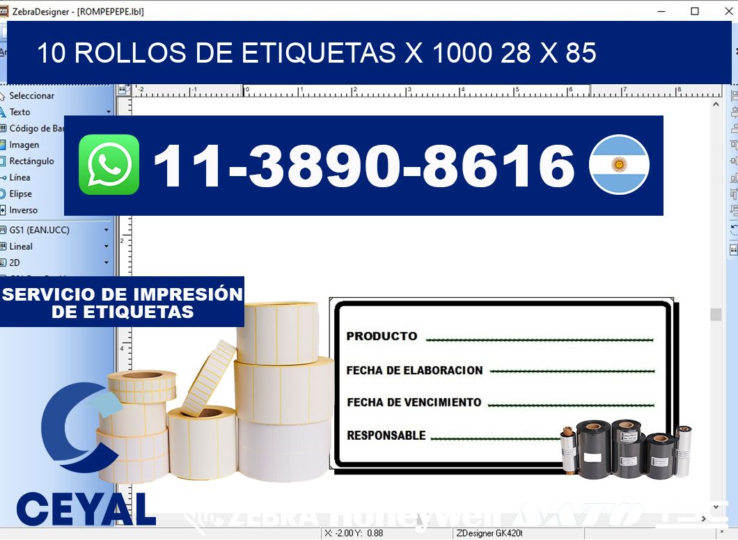 10 rollos de etiquetas x 1000 28 x 85